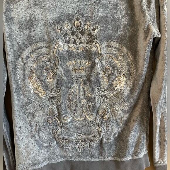 Y2K Christian Audigier Silver Velour Zip Up Sweatshirt Hoodie - Picture 2 of 11